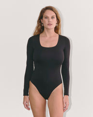 The Long-Sleeve Supima® Square-Neck Bodysuit | Black | Bikini