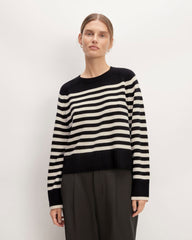 The Boxy Crew in Cashmere | Black / Bone