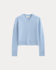 Cashmere Cropped High-V Sweater | Open Air Blue