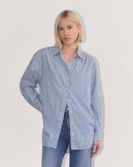 The Gathered Shirt in Silky Cotton | Bone / Mazarine Blue