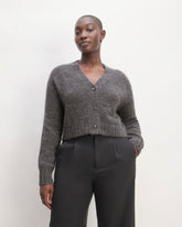 The Alpaca V-Neck Cropped Cardigan | Dark Charcoal