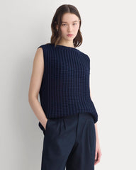 Open-Knit Tunic Vest in Elevated Cotton | Navy