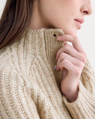 Funnel-Neck Ribbed Henley Sweater | Heathered Almond / Bone Vertical Stripe
