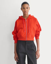 Luxe Fleece Full-Zip Cropped Hoodie | Fiery Red