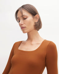 The Long-Sleeve Supima® Square-Neck Bodysuit | Honey | Thong