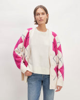 The SuperFuzz Alpaca Cardigan | Bone / Fuchsia Pink / Ocean Cavern