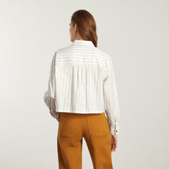 The Way-Short Shirt in Silky Cotton | Sand / White