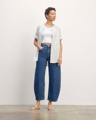 The Bib Shirt in Linen | Bone/Navy