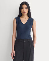 V-Neck Tank in Pointelle | Deep Navy