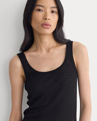 Lace-Trimmed Tank in Fine Linen | Black