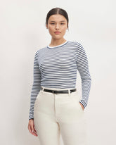 The Long-Sleeve Sweater Tee in Ultrasoft Merino | Bone/Navy