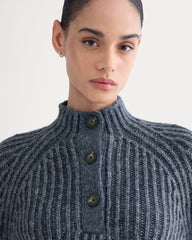 Funnel-Neck Ribbed Henley Sweater | Indigo