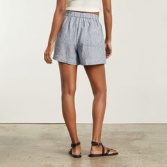 The Linen Boxer Short | Blue / White Pinstripe