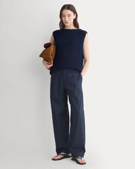 Open-Knit Tunic Vest in Elevated Cotton | Navy