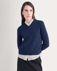 Cashmere Cropped High-V Sweater | Navy