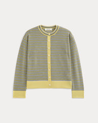 Crew Cardigan in Ultrasoft Merino | Double Cream Multi Stripe