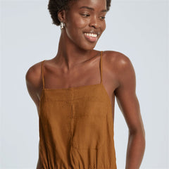 The Linen Shoestring Jumpsuit | Tawny Brown