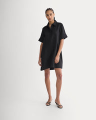 Mini Popover Shirtdress in Linen | Black