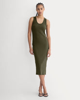 Scoop-Neck Midi Dress in Pointelle Knit | Olive Night