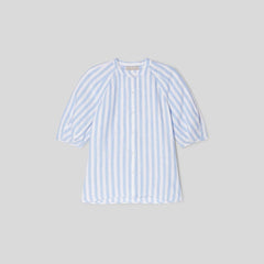 The Linen Puff Sleeve Shirt | Blue / White