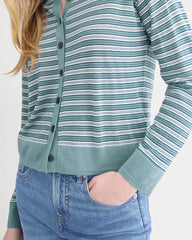 Crew Cardigan in Ultrasoft Merino | Reflecting Pond Multi Stripe