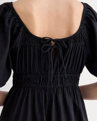 The Flutter-Sleeve Dress in Stretch Linen | Black