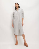 The Midi Cotton Shirt Dress | Bone/Navy