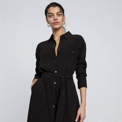 The City Stripe Draped Shirt Dress | Black