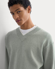 Relaxed V-Neck Sweater in Everyday Cotton | Heathered Lilypad