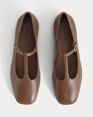 The Leather T-Strap Flat | Rum