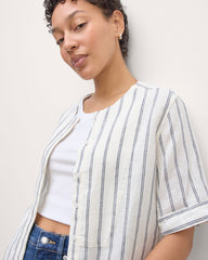 The Bib Shirt in Linen | Bone/Navy