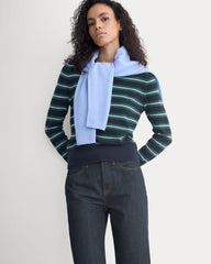 Cashmere Slim Crew Sweater | Hunter Green/Open Air Blue