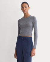 The Cropped Crew Top in Ultrafine Merino | Heather Mid Grey