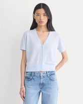 Lace Trim Cardigan in Fine Linen | Skywriting