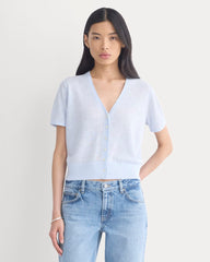 Lace Trim Cardigan in Fine Linen | Skywriting