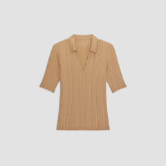 The Rib Soft Knit Open Collar Polo | Caramel