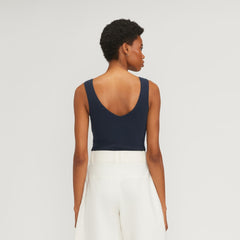 The Ribbed Cotton Double V Top | Navy