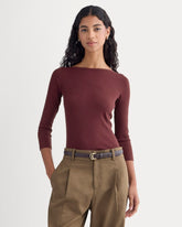 Luxe Rib 3/4 Sleeve Boatneck Tee | Heathered Port Royale