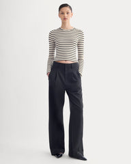 The Cropped Crew Top in Ultrafine Merino | Parchment / Black