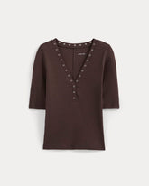 Luxe Rib V-Neck Henley | Coffee Bean