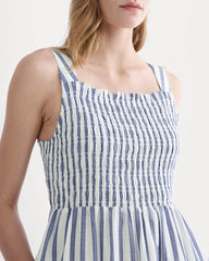 The Gauze Smock Dress | White / Mazarine Blue