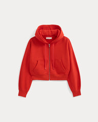 Luxe Fleece Full-Zip Cropped Hoodie | Fiery Red