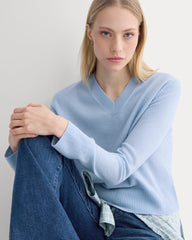 Cashmere Cropped High-V Sweater | Open Air Blue