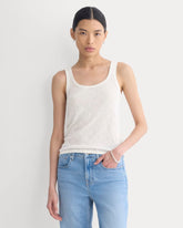 Lace-Trimmed Tank in Fine Linen | Bone