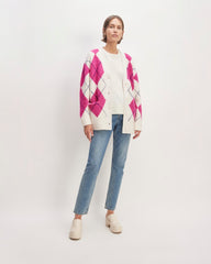 The SuperFuzz Alpaca Cardigan | Bone / Fuchsia Pink / Ocean Cavern