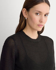 Open Knit Long-Sleeve Crew in Everyday Cotton | Black
