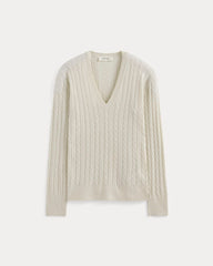 The Cable V-Neck in Cotton Cashmere | Birch