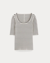 The Luxe Rib Scoop-Neck Tee | Bone / Black