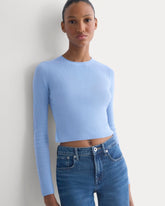 The Cropped Crew Top in Ultrafine Merino | Open Air Blue