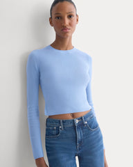 The Cropped Crew Top in Ultrafine Merino | Open Air Blue